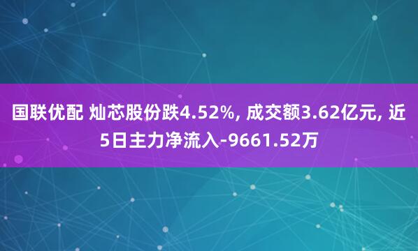 国联优配 灿芯股份跌4.52%, 成交额3.62亿元, 近5日主力净流入-9661.52万